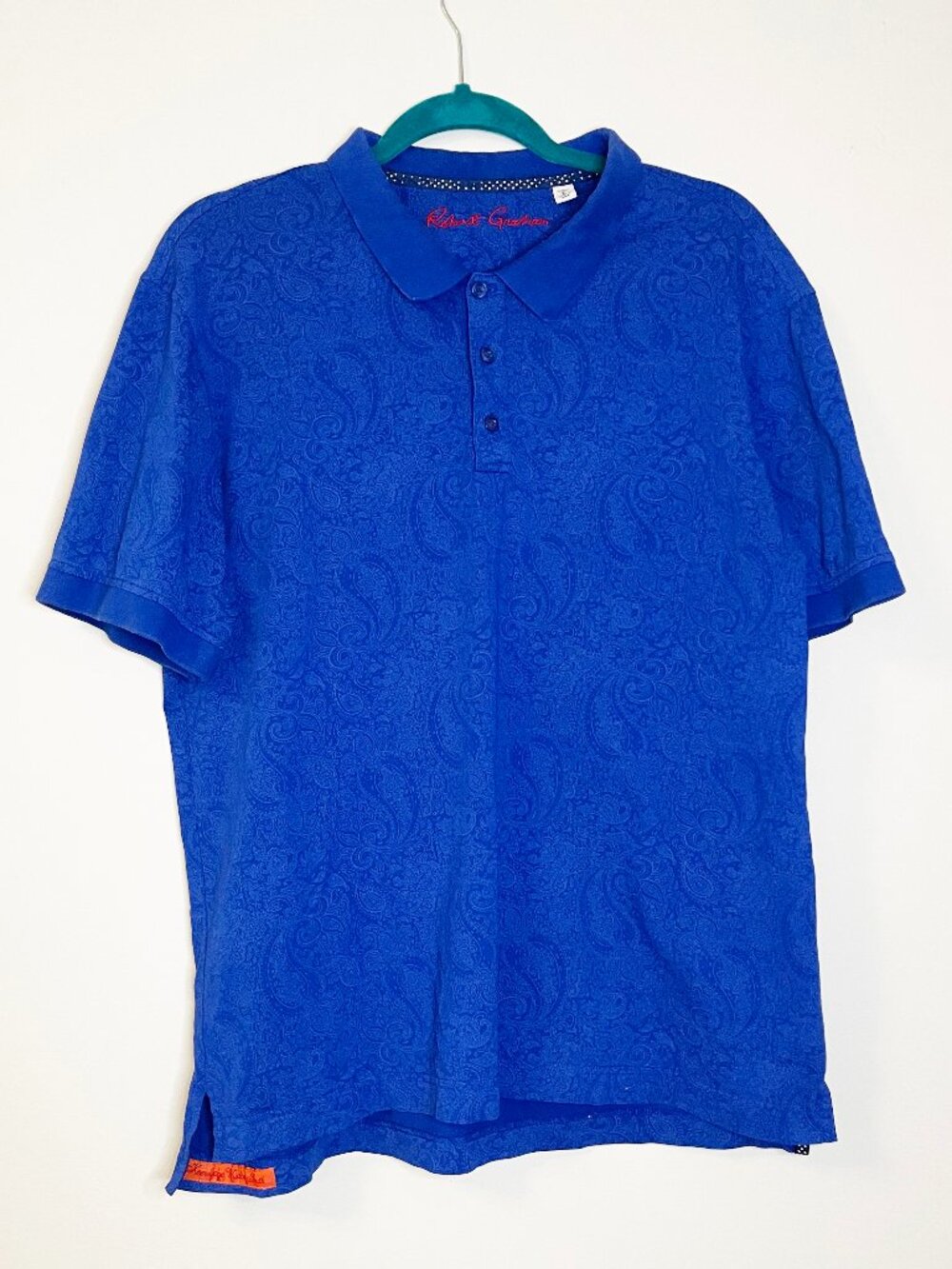 Robert Graham Blue Paisley Polo Shirt Men’s Large Classic Fit Designer Golf